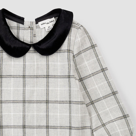 Miles The Label Baby Yarn-Dye Plaid Flannel Collared Dress - Grey