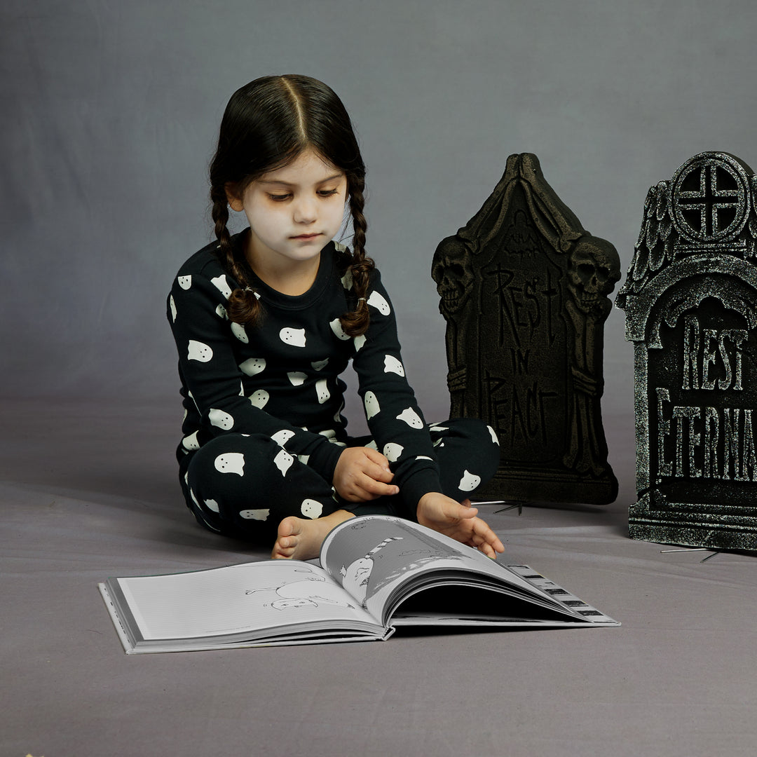 Petit Lem Ghosts Glow In The Dark Print On Black Pj Set
