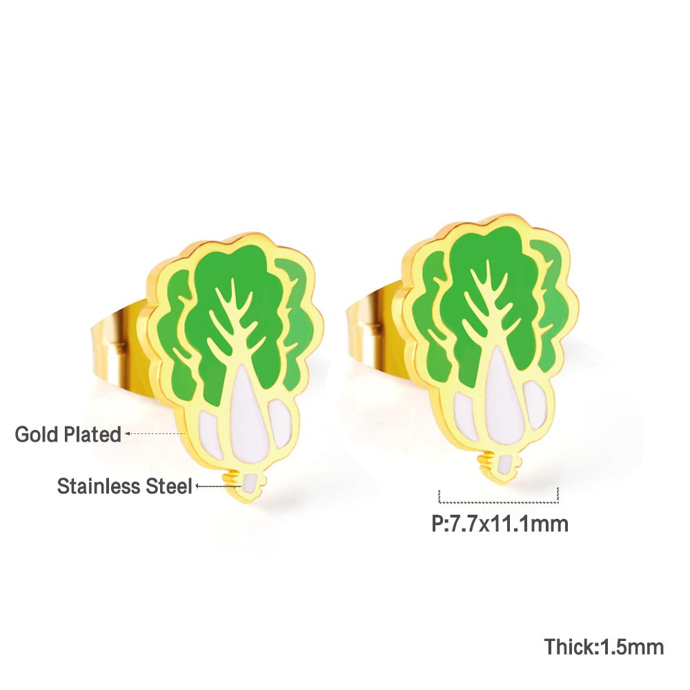 Oh! Cherise Stainless Steel 18k Gold Plated Stud Earrings