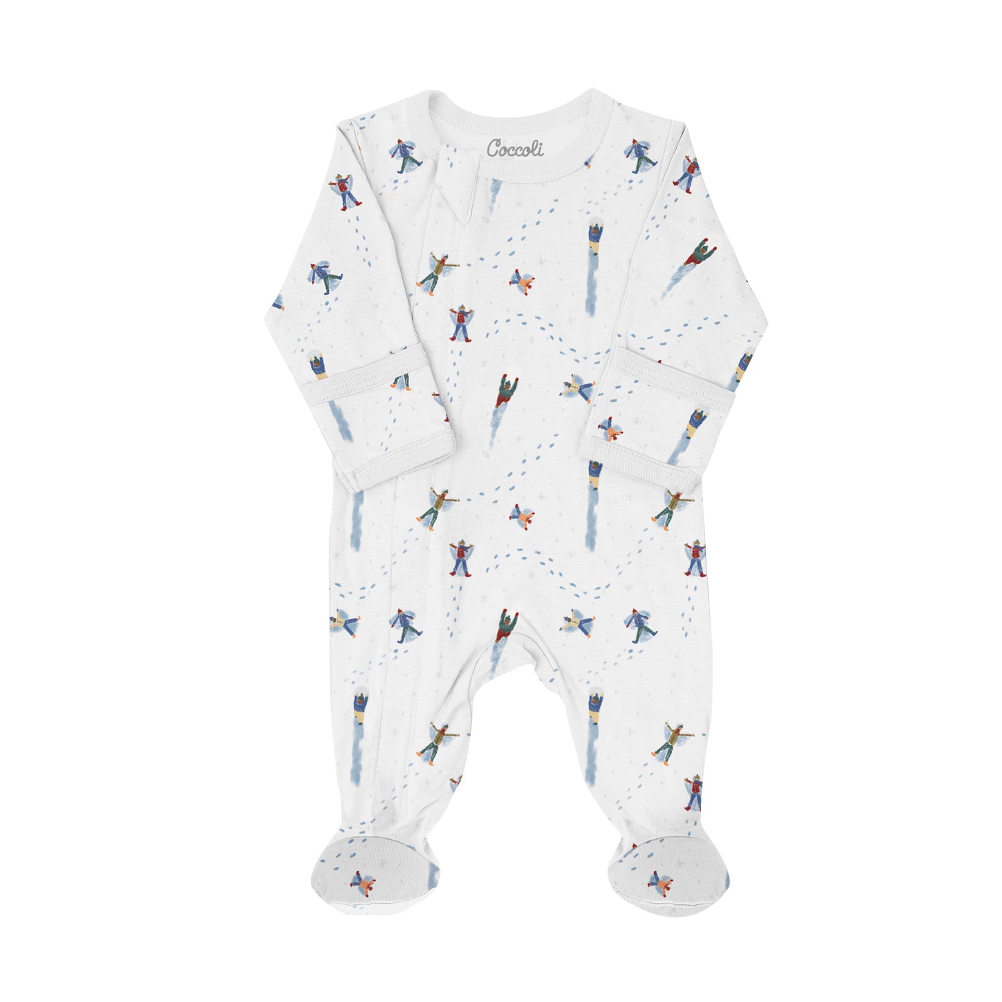 Coccoli Modal Zipper Footie - Winter Fun On Light Blue - 1M