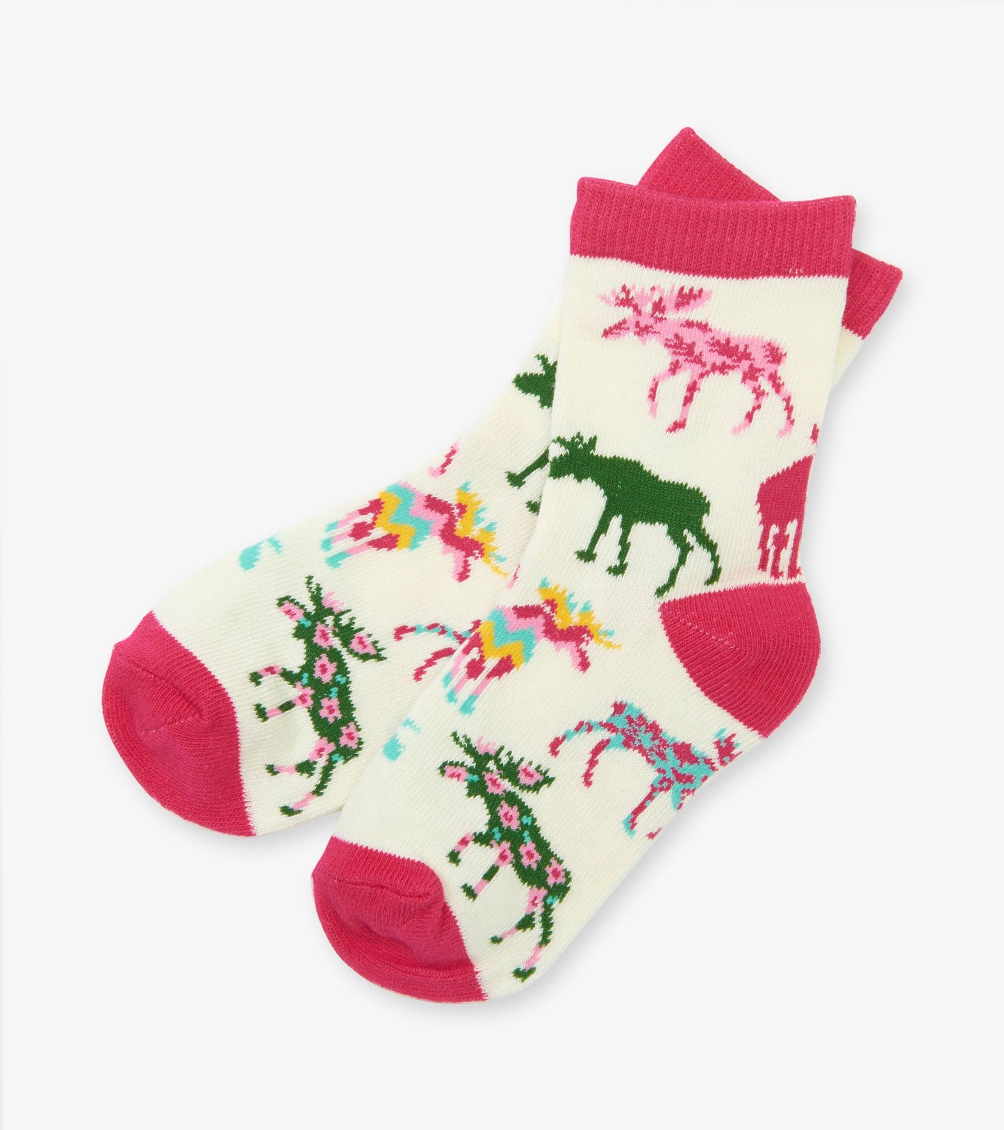 Little Blue House Patterned Moose- Kids Crew Socks