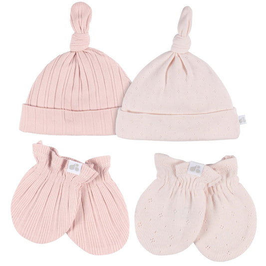 Just Born -  4pc Hat+Mitten Set - Pink