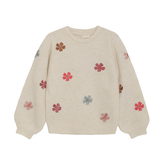 Minymo - Flower Embroidered All Over Knit Pullover Sweater