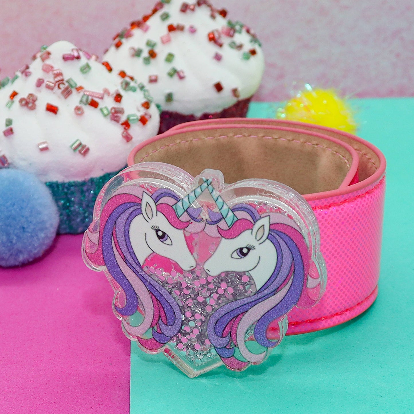 Frog Sac - Unicorn Slap Bracelet with Glitter Shaker Charm