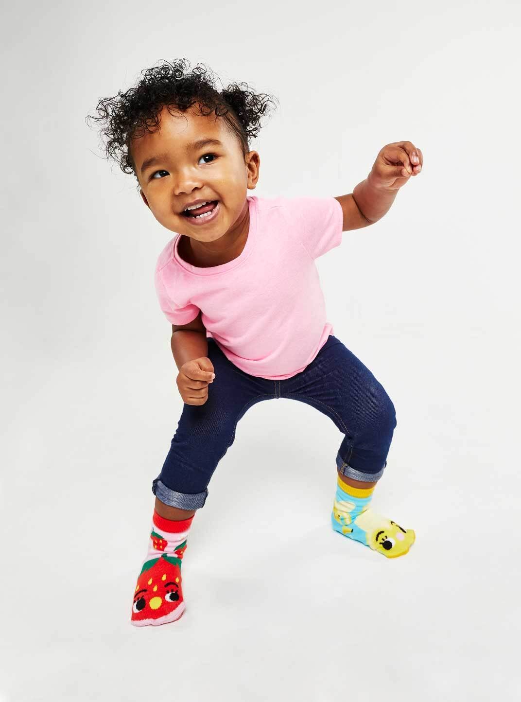 Pals Socks - Strawberry & Banana Mismatched Non-Slip Socks for Kids