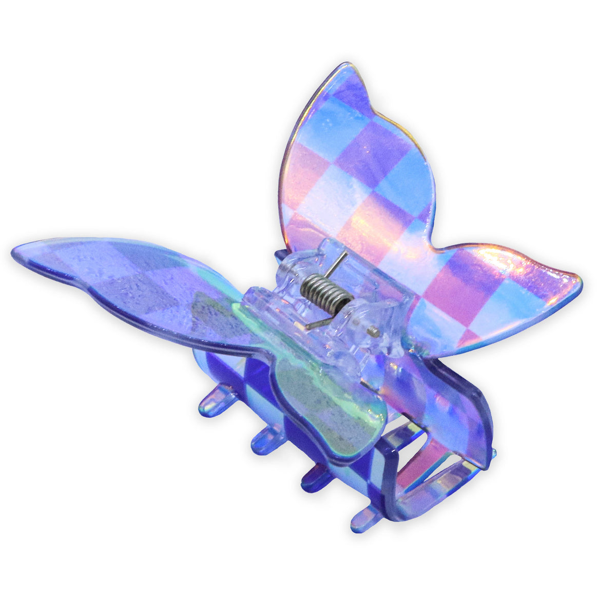 Frog Sac - Medium Iridescent Checkered Butterfly Hair Claw Clip