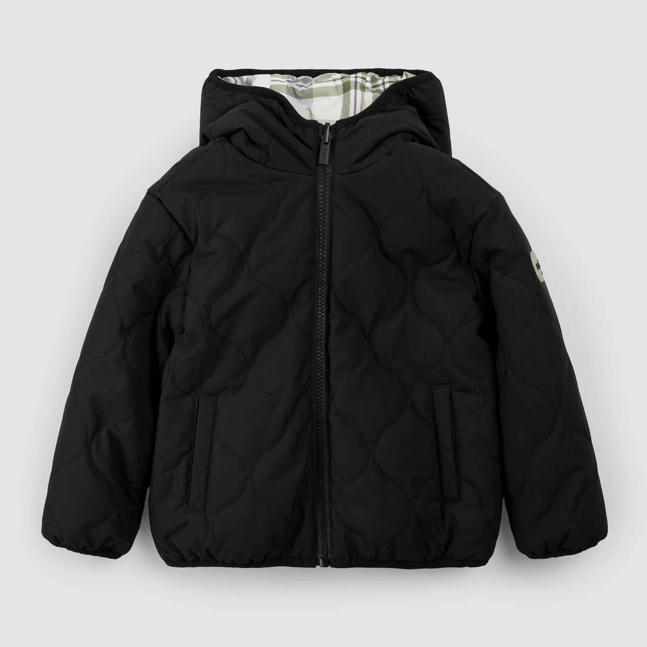 Miles The Label - Winter Moss Plaid Print on Black Reversible Jacket Baby
