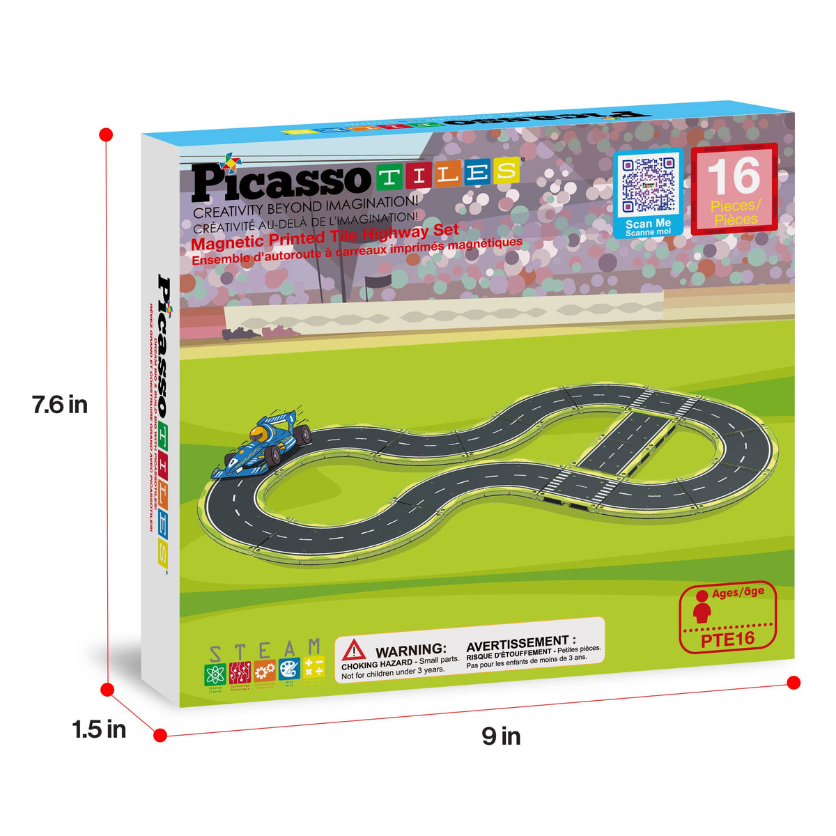 PicassoTiles 16pc Magnetic Car Track Speedway Set