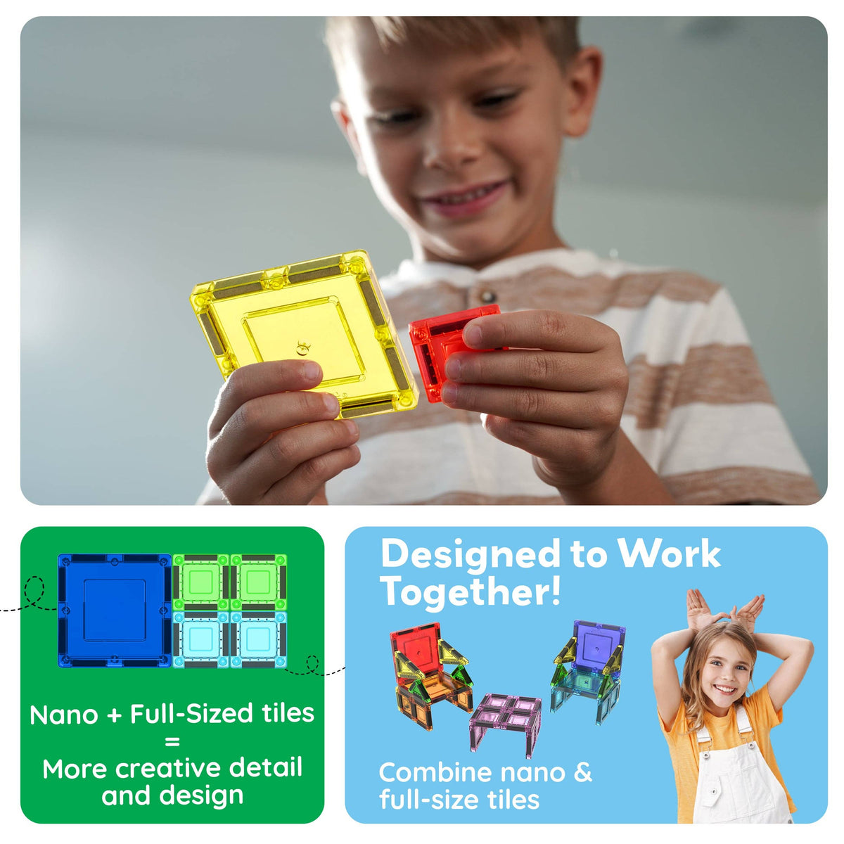 PicassoTiles 50pc Nano Magnetic Building Tiles Construction Travel Set