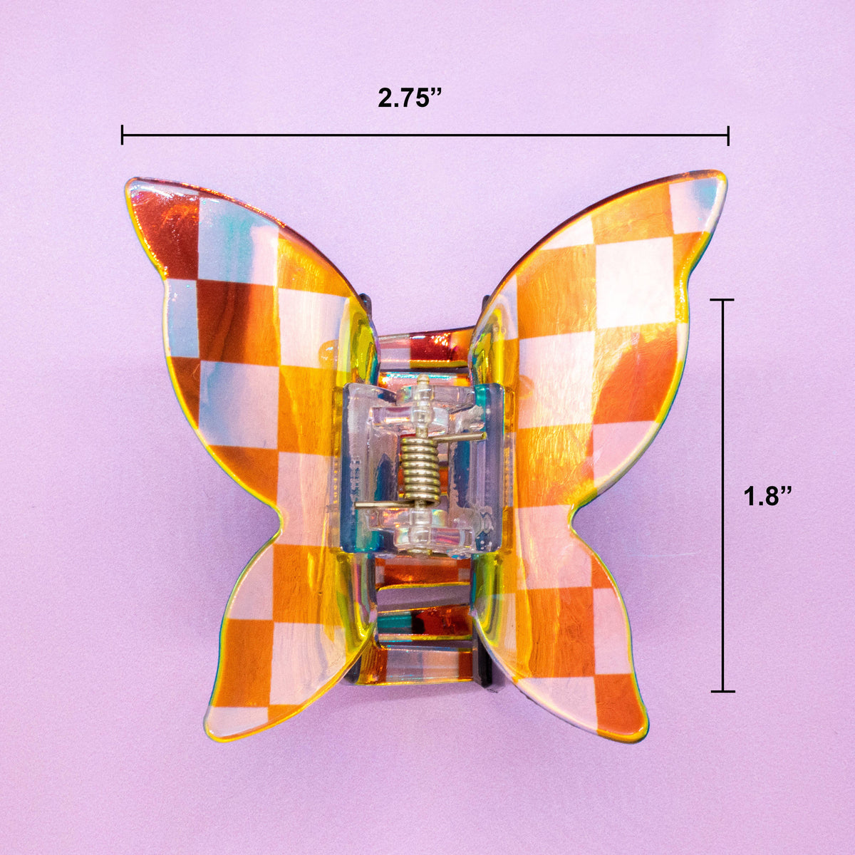 Frog Sac - Medium Iridescent Checkered Butterfly Hair Claw Clip
