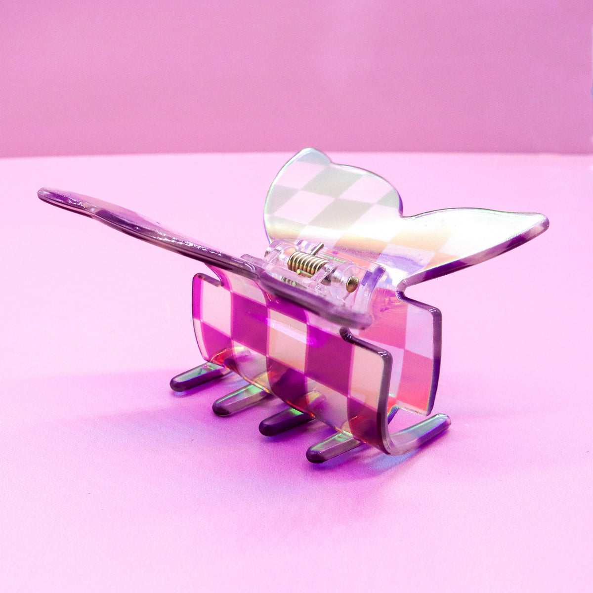 Frog Sac - Medium Iridescent Checkered Butterfly Hair Claw Clip