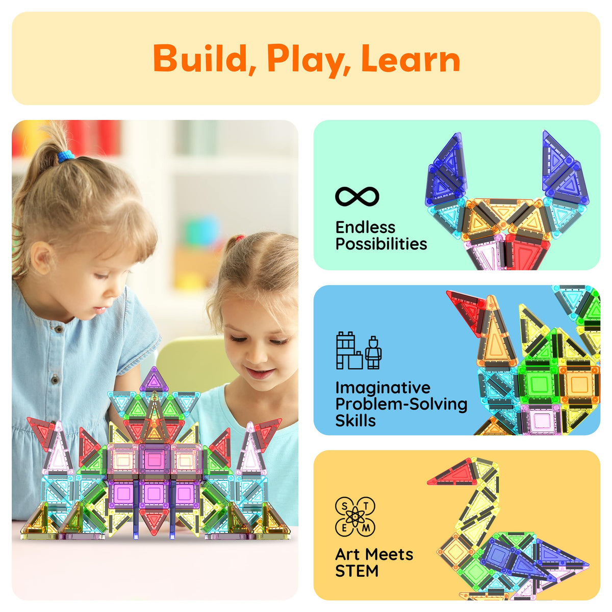 PicassoTiles 50pc Nano Magnetic Building Tiles Construction Travel Set
