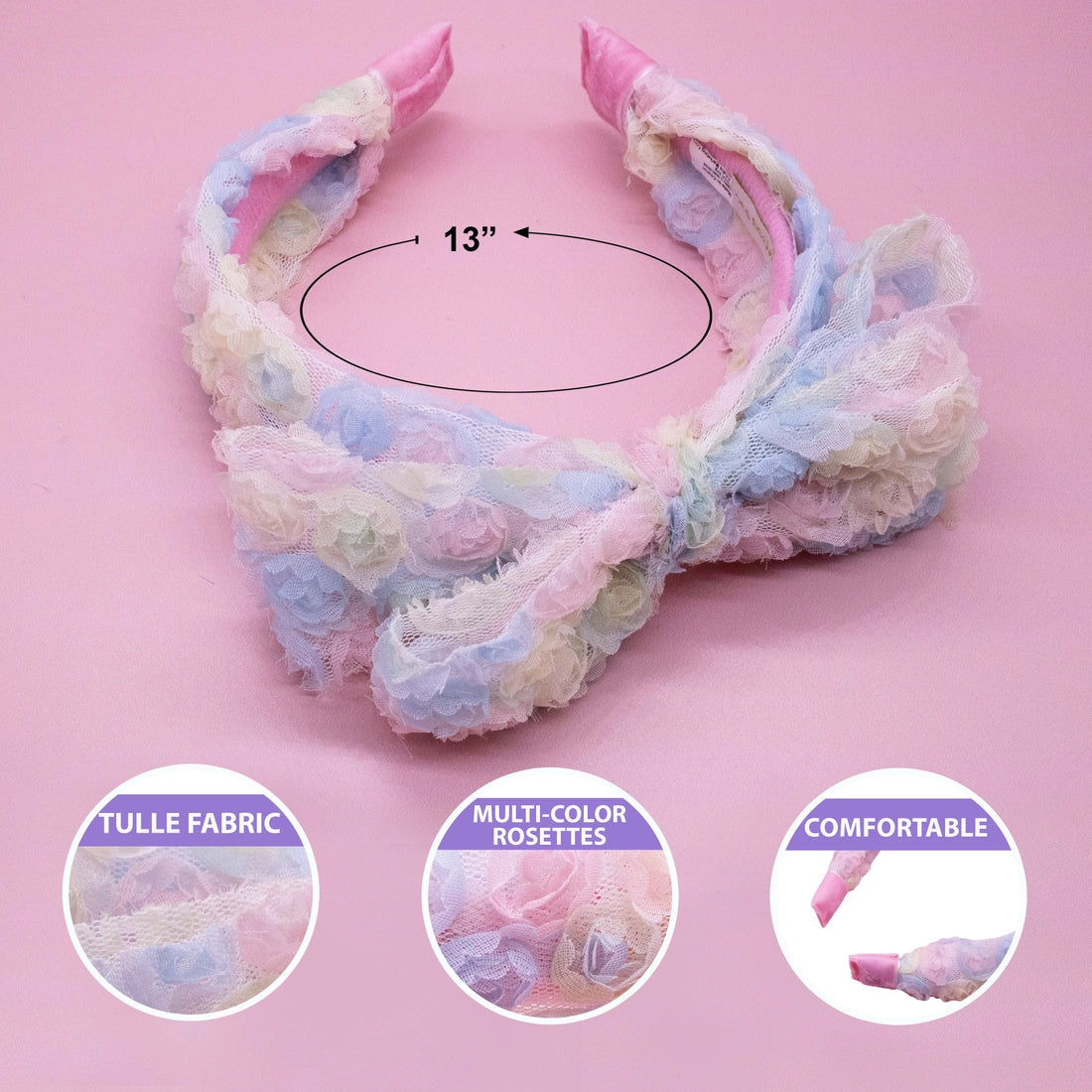 Frog Sac - Big Bow Headband - Double Layer Rainbow Mini Rosette