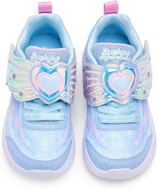 Skechers Dream Racer Wing Lux light-up sneaker for girls in Light Blue