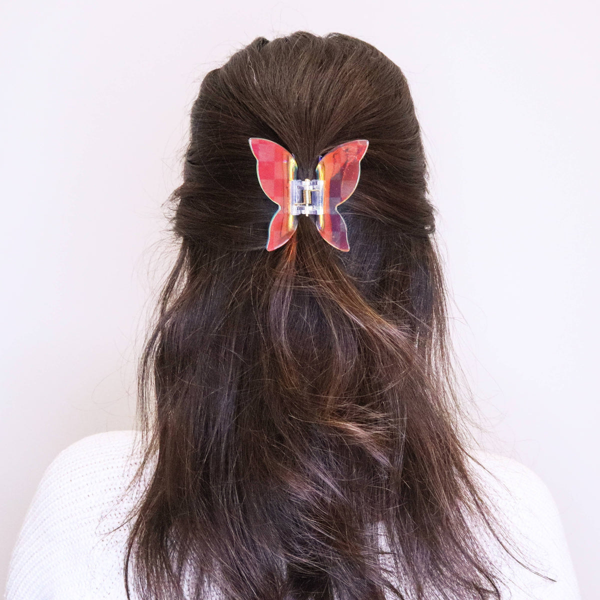 Frog Sac - Medium Iridescent Checkered Butterfly Hair Claw Clip
