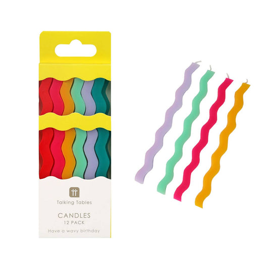 Talking Tables USA - Colorful Wavy Tall Birthday Candle | 12 Pack | Birthday |