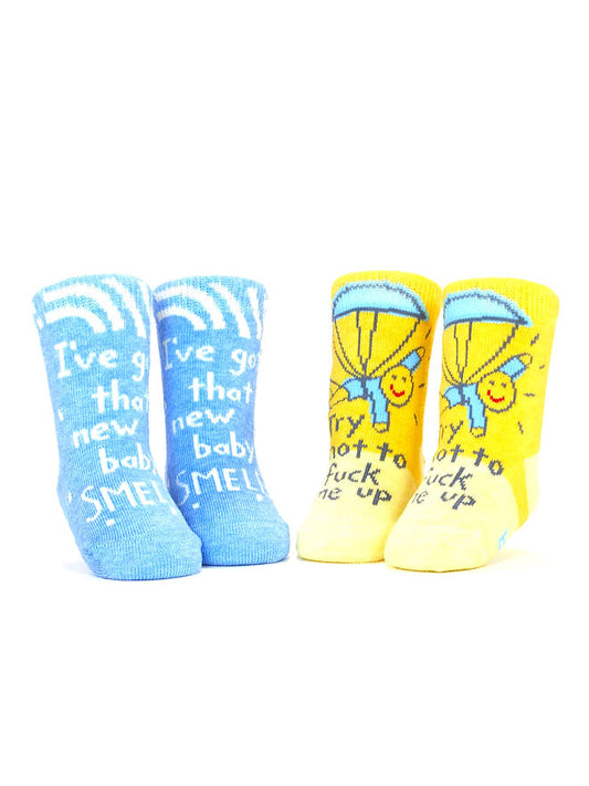 Blue Q - I've Got That New Baby Smell/ Try Not To Fuck Me Up Baby Socks (0-12M)