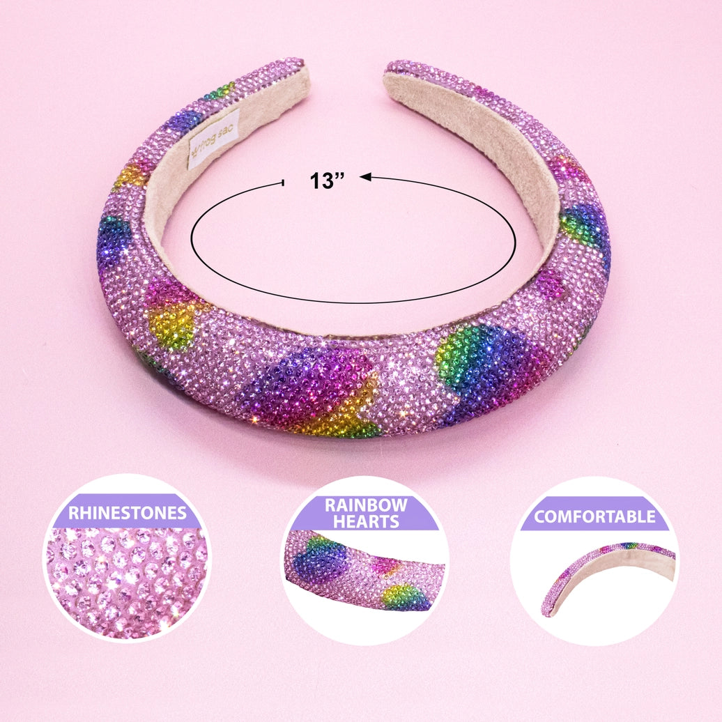 Frog Sac - Kids Heart Headband - Padded Rhinestone Hair Band For Girls