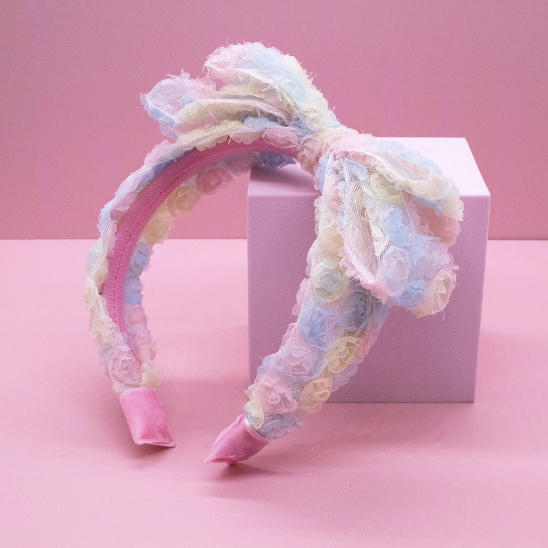 Frog Sac - Big Bow Headband - Double Layer Rainbow Mini Rosette