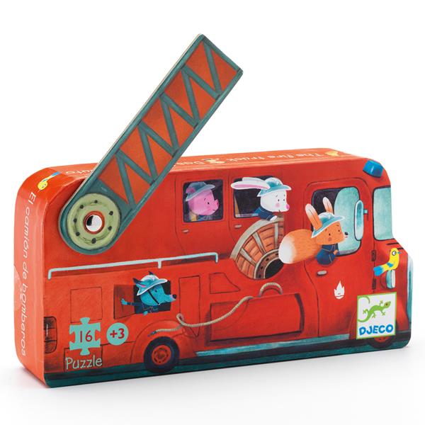 Djeco - Silhouette Puzzle: Firetruck - 16 pcs