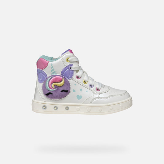 Geox Kids High Top Skylin Girl Unicorn - White