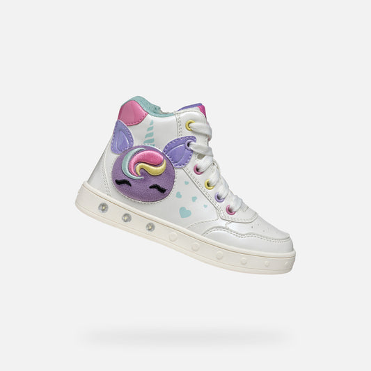 Geox Kids High Top Skylin Girl Unicorn - White