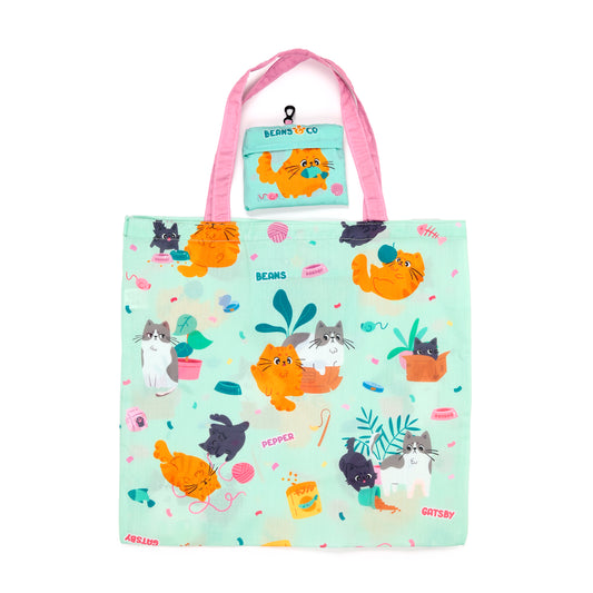 Puckator Foldable Reusable Shopping Bag Beans & Co Cats