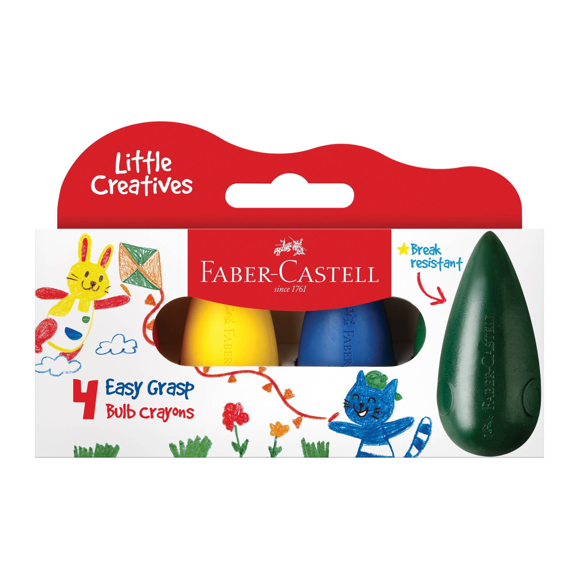 Faber-Castell Little Creatives bulb crayons packaging with a green crayon on a white background
