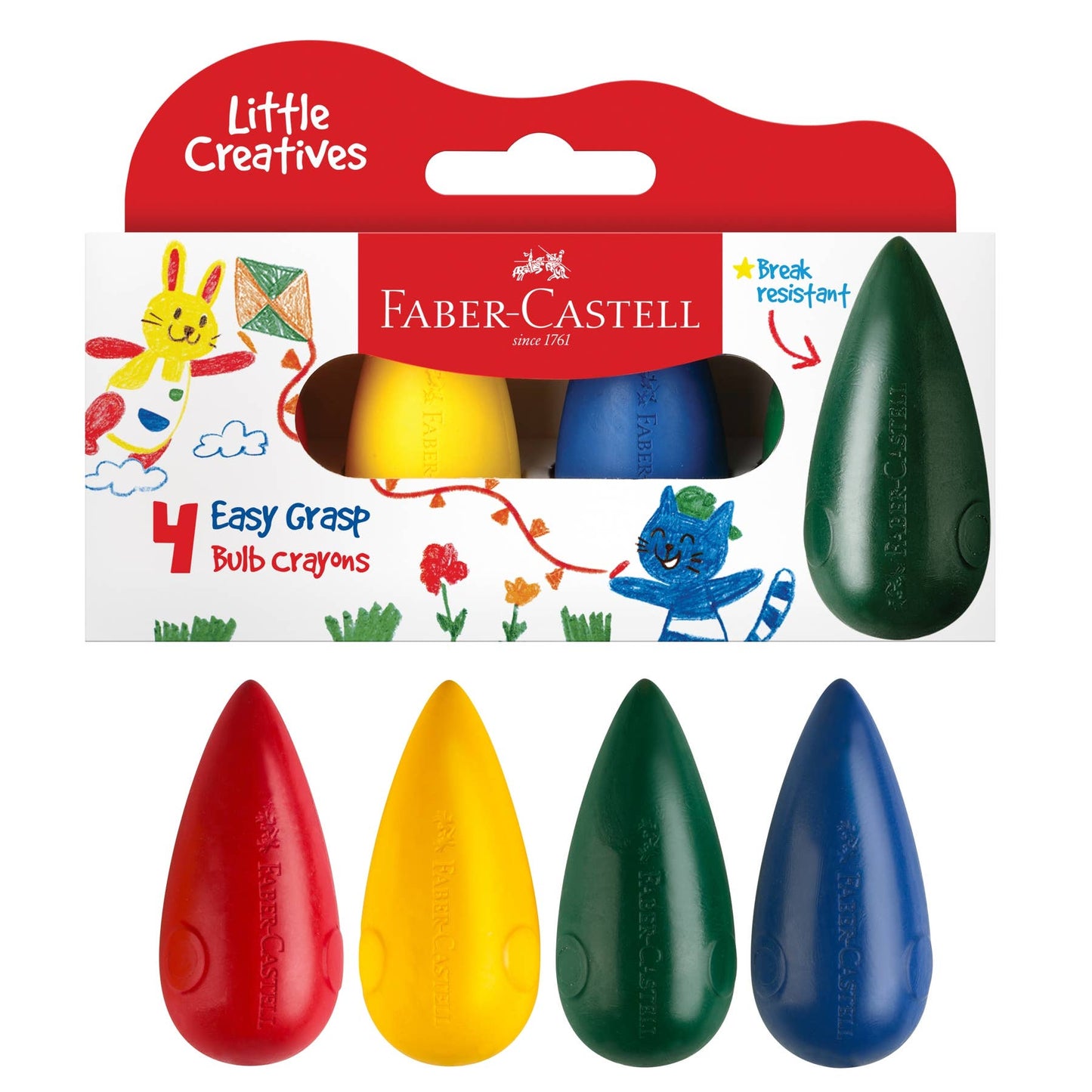 Faber-Castell Little Creatives easy grasp bulb crayons with packaging on a white background