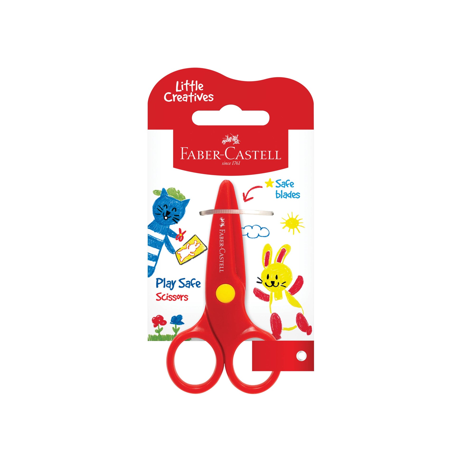 Faber-Castell children's scissors in packaging with cartoon characters on a white background