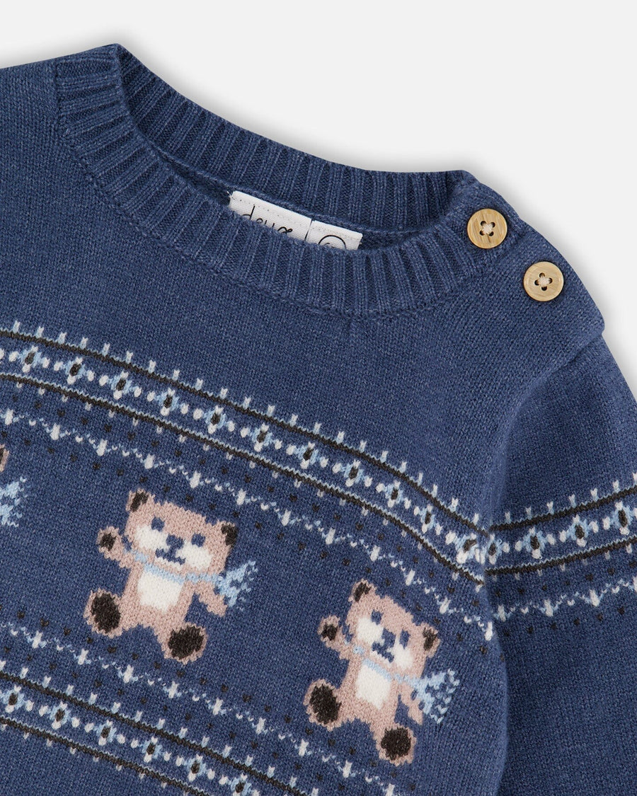 Deux Par Deux - Knitted Jacquard Sweater And Pant Set - Moonlight Blue