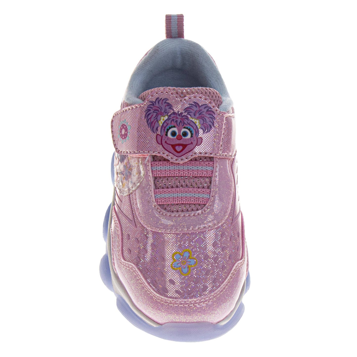 Pink children's shoe with character design on a white background