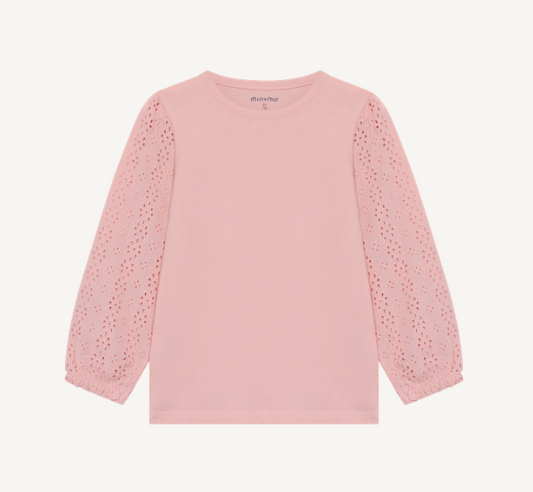 Minymo - Long Sleeve Pink Lace T-Shirt -5Y