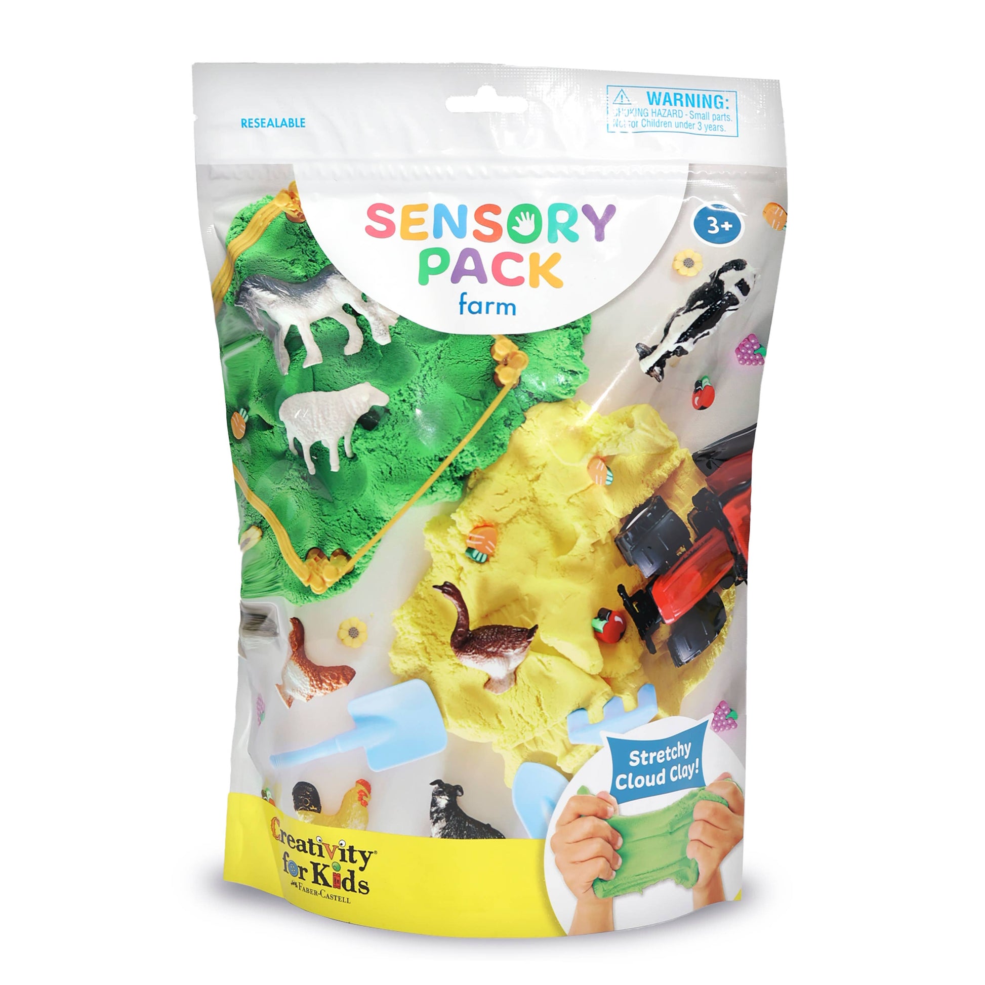 Sensory pack for kids with farm theme and Creativity for Kids branding.