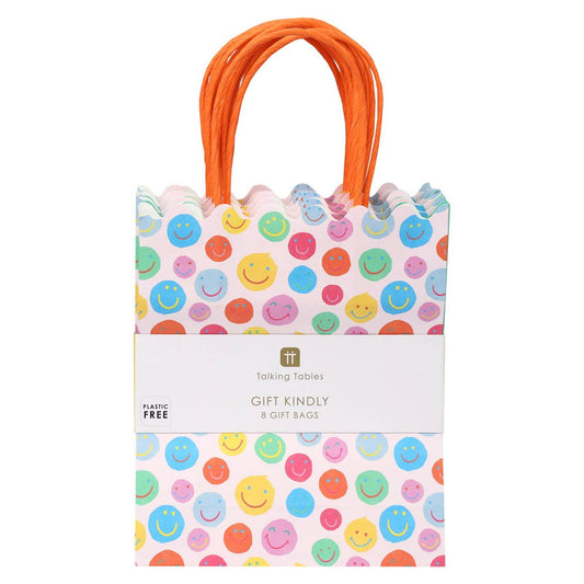 Talking Tables USA - Happy Face Smile Paper Gift Bags | 8 Pack |Party Favor Bags|