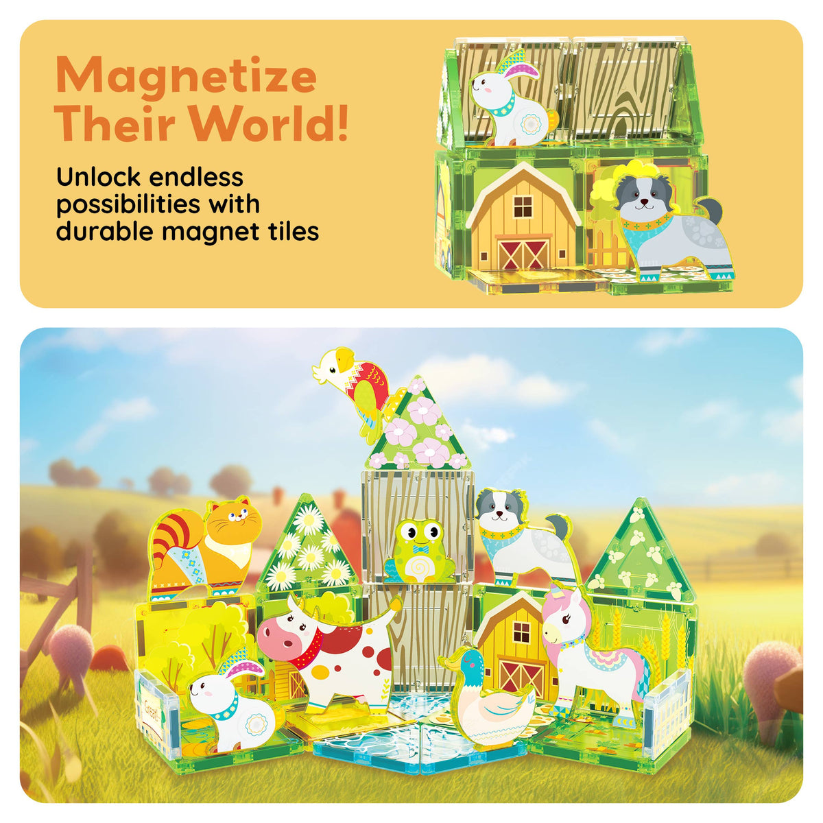 PicassoTiles 8pc Farm Animal Magnetic Action Figures