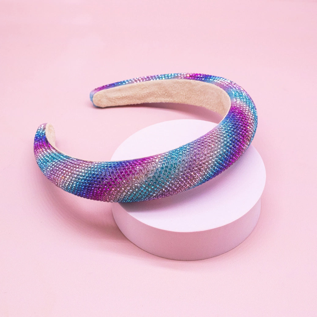 Frog Sac - Rhinestone Headband - Padded Rainbow Hair Band