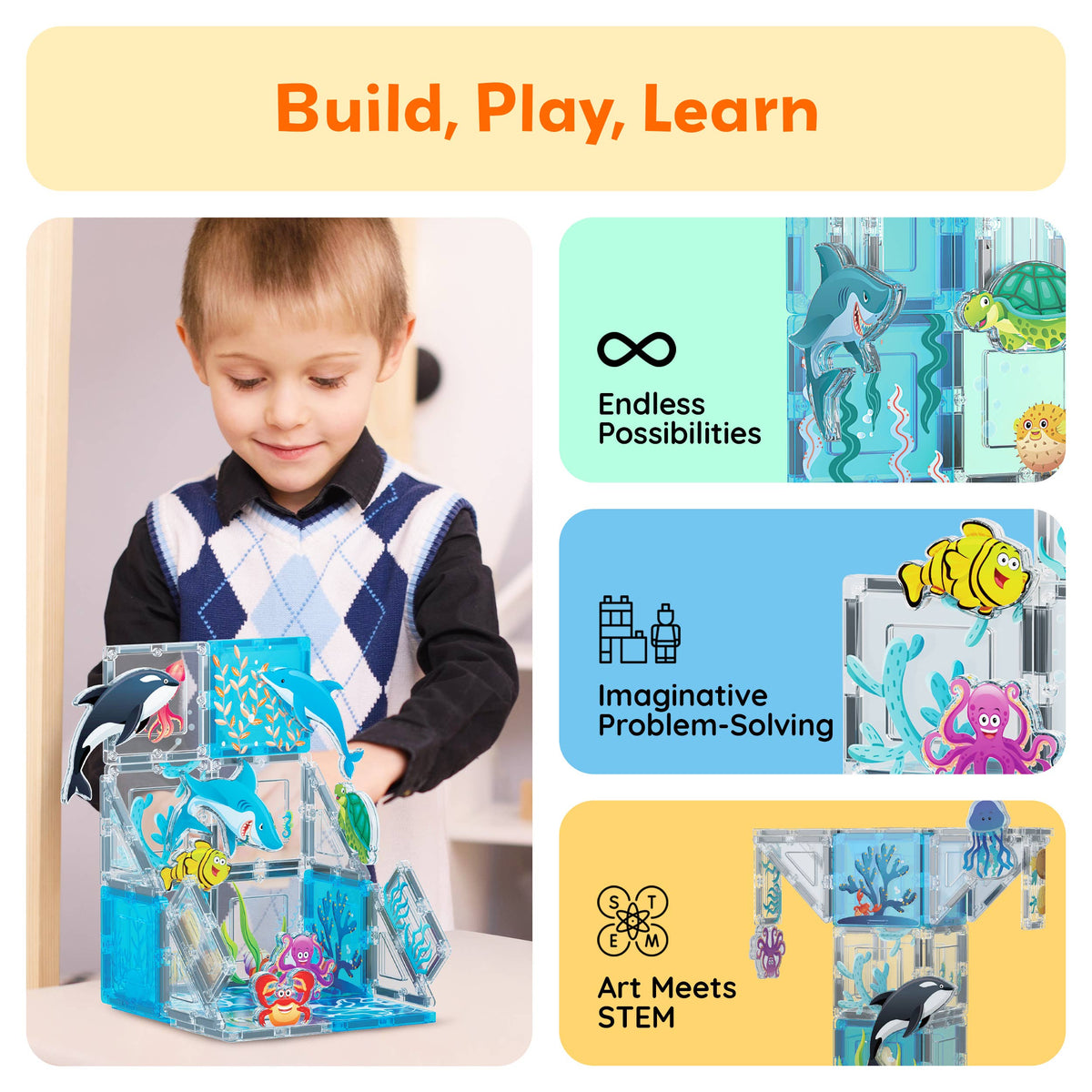 PicassoTiles 8pc Marine Animal Magnetic Action Figures