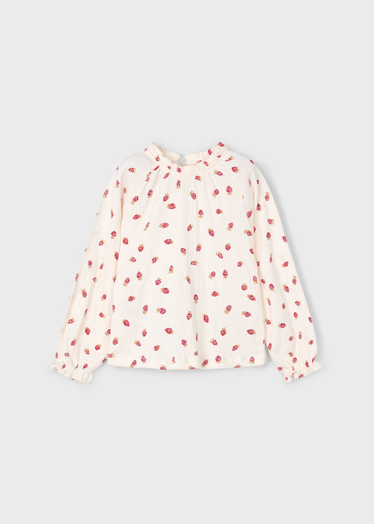 Mayoral - Flowy Bambula Shirt Strawberry Print