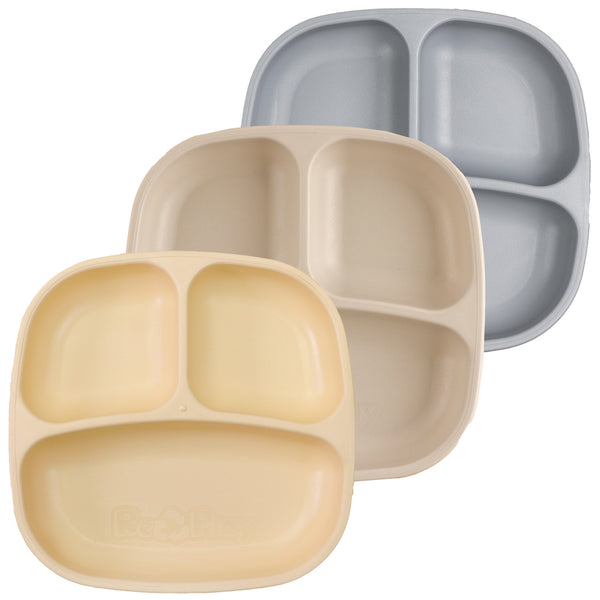 Re-play 3 PK Divided Plates, Lemon Drop, Sand, Grey