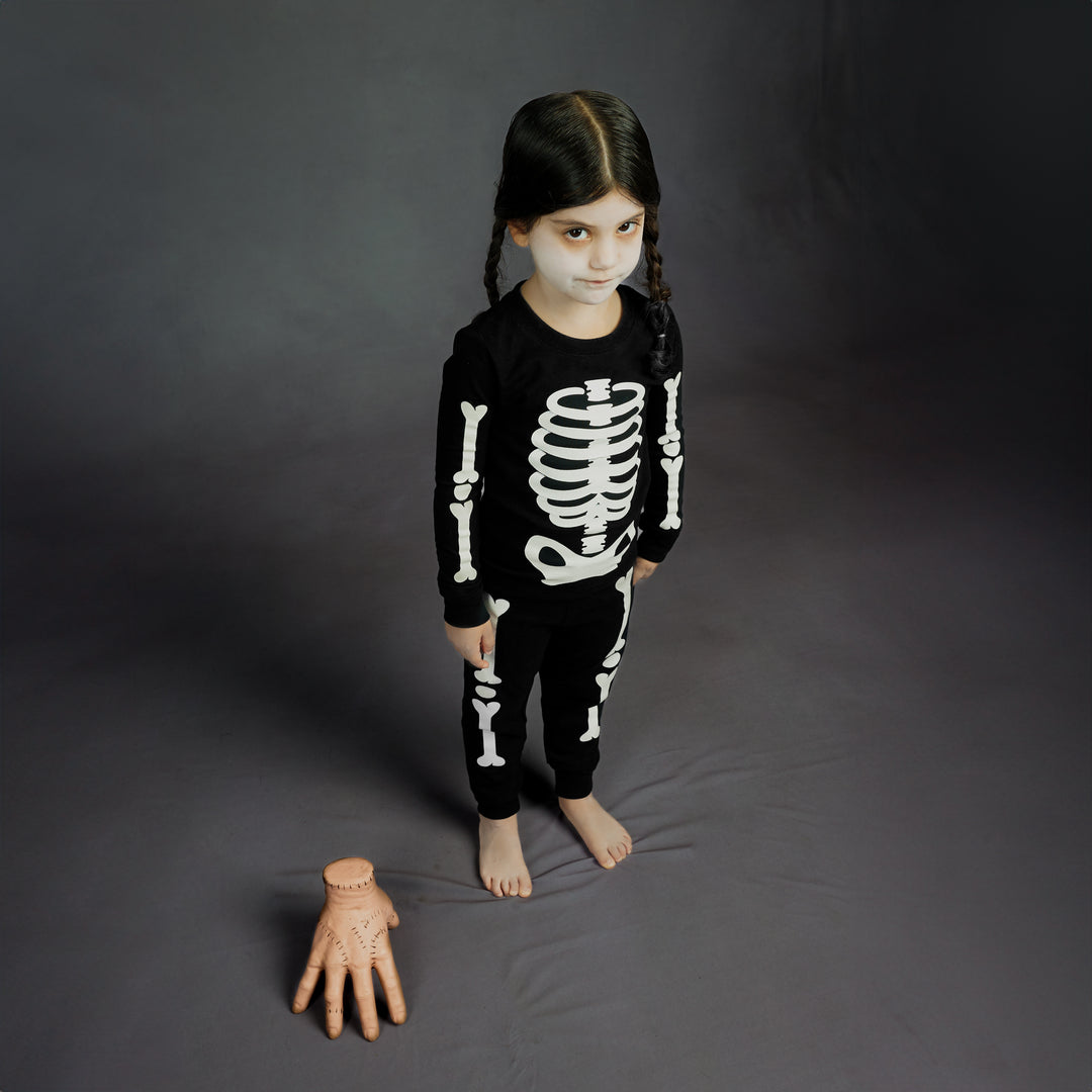 Petit Lem Skeleton Glow In The Dark Print On Black Pj