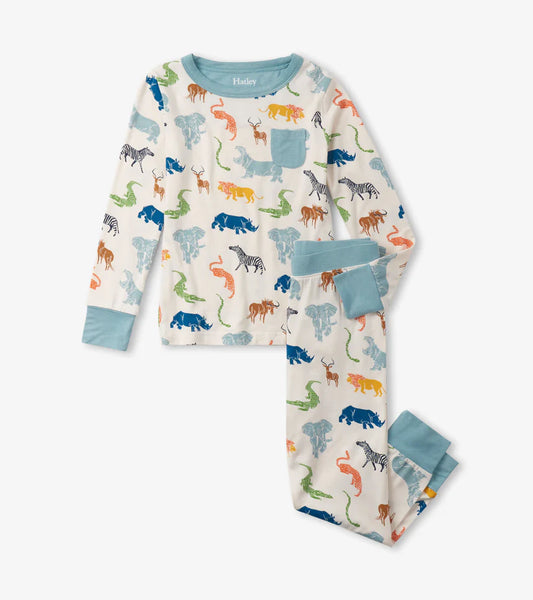 Hatley - Scratchy Safari Bamboo Pajama Set - Sea Salt