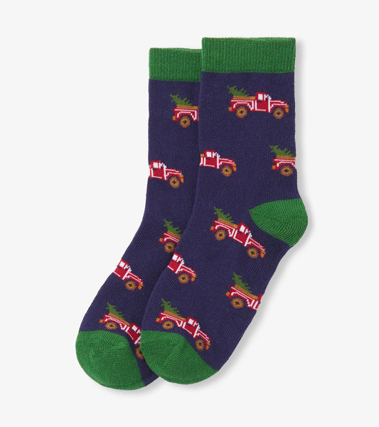 Little Blue House Red Truck Hauling a Tree - Kids Crew Socks